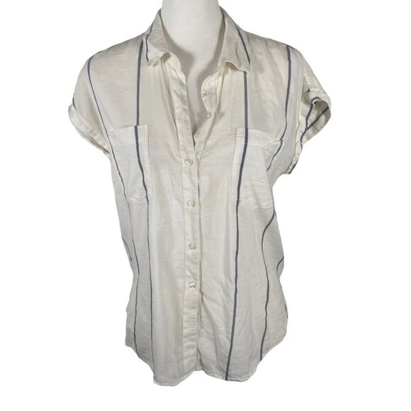 Lucky Brand Shirt Top Womens Small White Striped Cotton Collared Button Front - Picture 1 of 16